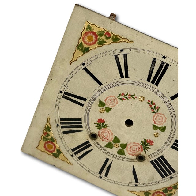 Early 19th Century Antique Early 19th Century American Hand Painted Wood Clock Dial From Pillar & Scroll Type Shelf Clock For Sale - Image 5 of 12