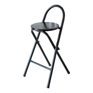 Mid-Century Folding Black Lacquer Wood and Metal Kitchen Stool For Sale