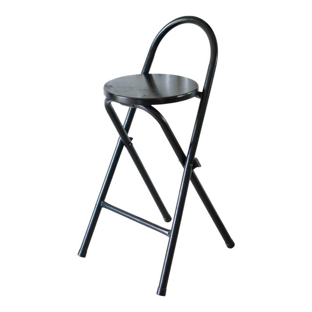 MidCentury Folding Black Lacquer Wood and Metal Kitchen Stool Chairish