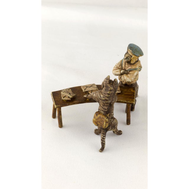 Signed Franz Bergman (1898-1963 Austria) cold painted Vienna bronze statue. Depicts two cats discussing postal letters...