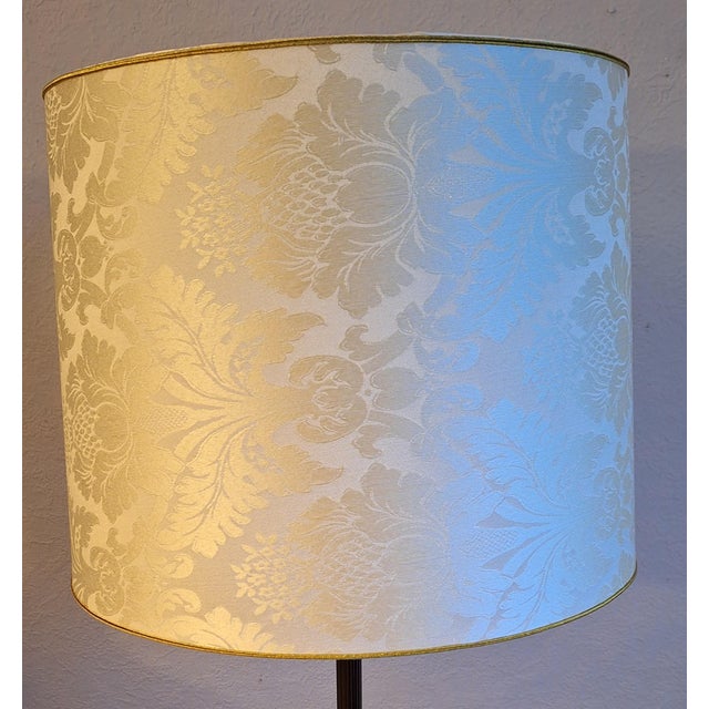 Metal Vintage Floor Lamp with Brass Frame and White Patterned Fabric Shade, 1950s For Sale - Image 7 of 8