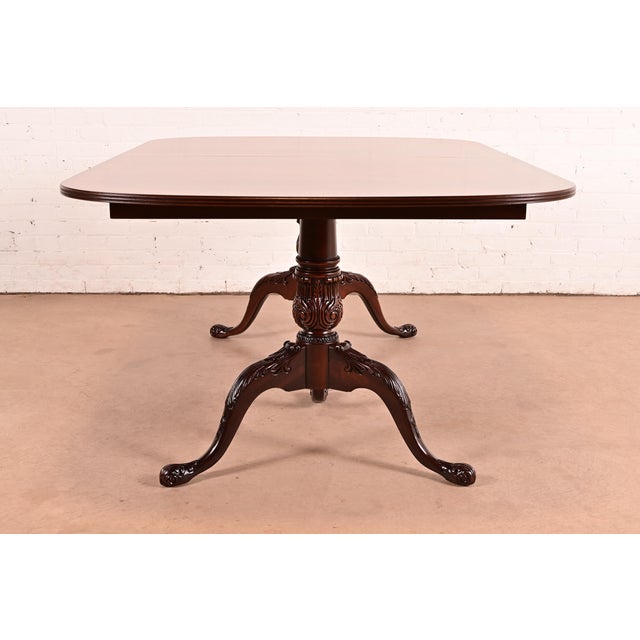 Drexel Heritage Georgian Banded Flame Mahogany Double Pedestal Extension Dining Table, Newly Refinished For Sale - Image 10 of 12