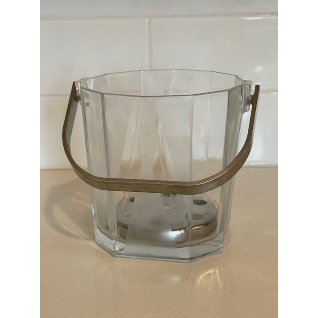 Mid-Century Modern Small Vintage Glass & Stainless Ice Bucket For Sale - Image 3 of 10