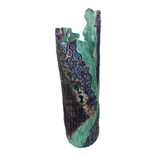Vintage Artist Signed Heavy Glazed Art Pottery Cylindrical Sculpture For Sale