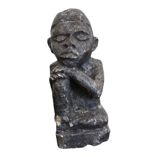 Late 19th Century The Thinker Statue Carved Stone Figurine For Sale