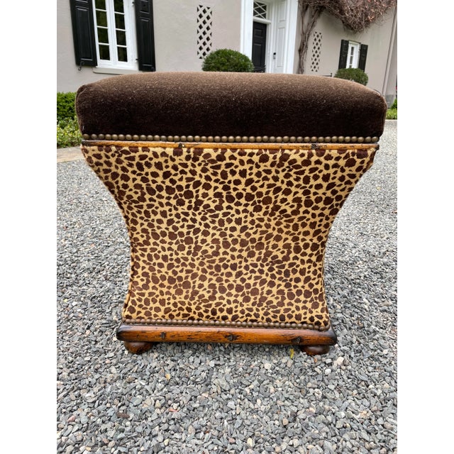 Traditional Exotic Pair of Animal Print Upholstered Ottomans For Sale - Image 3 of 13