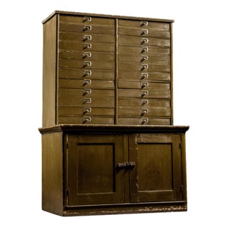 Antique Wooden Document Cabinet in Green For Sale