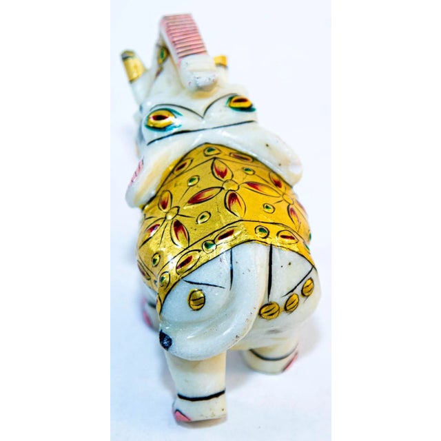 Vintage White Marble Mughal Jeweled Elephant Sculpture Paper Weight For Sale - Image 9 of 12