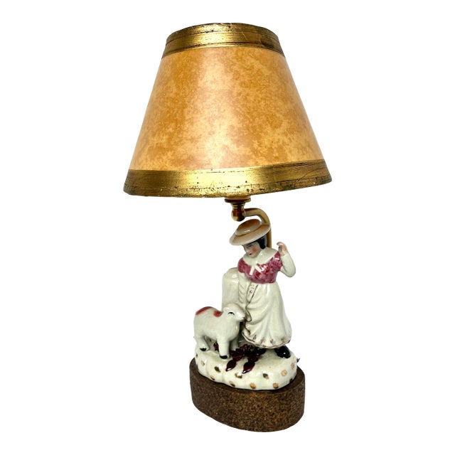 Vintage Staffordshire Girl With Lamb Lamp For Sale