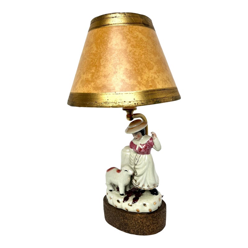 Vintage Staffordshire Girl With Lamb Lamp
