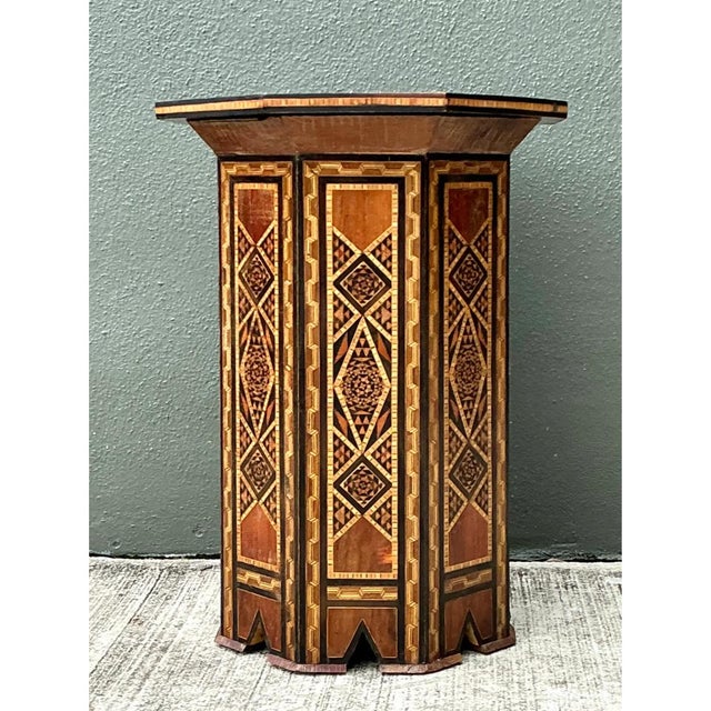 Vintage Geometric Inlay Wood Side Table For Sale - Image 9 of 12