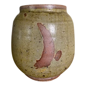 Mid-Century Signed Brutalist Stoneware Pottery Vase With Abstract Glaze