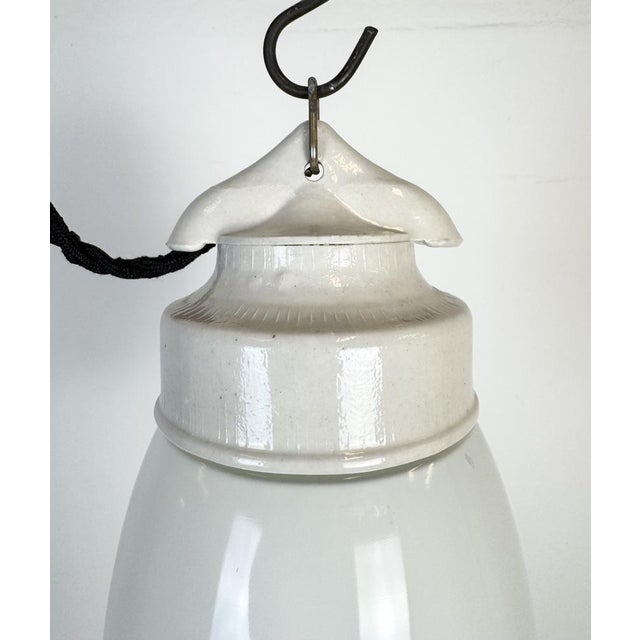 Industrial Vintage White Porcelain Pendant Light, 1970s For Sale - Image 3 of 15