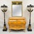 Antique Italian Rococo Louis XV Style Orange Painted Bombe Commode Chest of Drawers. Item features original orange...