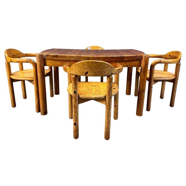 Pine Wood Dining Table and Chairs C.J. Rosengaarden, 1970s, Set of 5 For Sale - Image 13 of 13