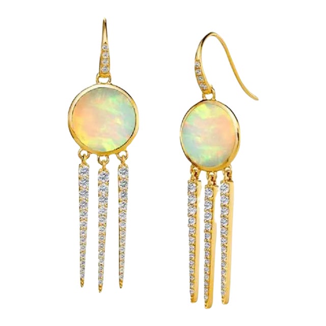 Syna Yellow Gold Ethiopian Opal Earrings with Diamonds, a Pair For Sale
