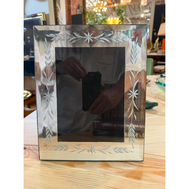 Vintage Italian Hand-Etched Glass Picture Frame With Floral Motif, 1970s For Sale In Los Angeles - Image 6 of 6