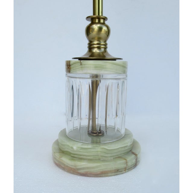 C.1980's Frederick Cooper Crystal, Brass & Green Marble Table Lamp With Silk/Rayon Shade For Sale In West Palm - Image 6 of 13