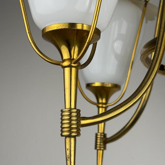 Vintage Art Deco Glass and Brass Chandelier from Maison Arlus, France 1950s For Sale - Image 16 of 18
