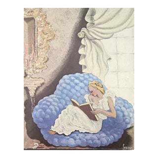 1934 French Art Deco Lithograph-Women at Home Reading a Book For Sale