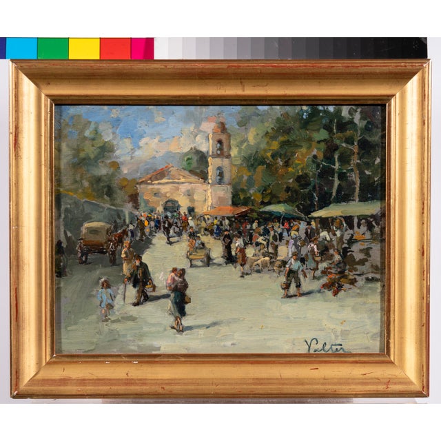 Valter, Impressionist Market Scene Before a Church, Oil on Panel For Sale - Image 14 of 15