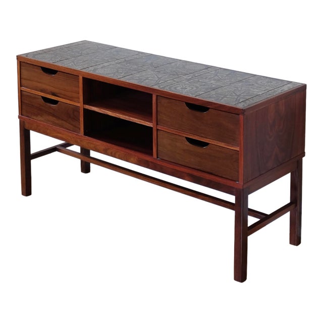 Circa 1970s Pair of Rosewood Mirror and Side Table by Severin Hansen Jr. Manufactured by Haslev Møbelfabrik, Denmark, with...