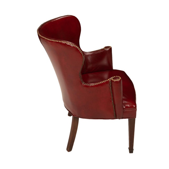 1950s Burgundy Red Vinyl Wingback Studded Library Club Chair For Sale - Image 9 of 13