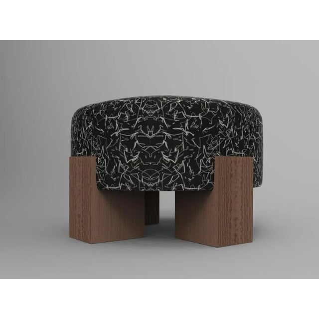 Not Yet Made - Made To Order Cassette Pouf in Kirkby Design Scribble Noir Fabric and Smoked Oak by Alter Ego for Collector For Sale - Image 5 of 5