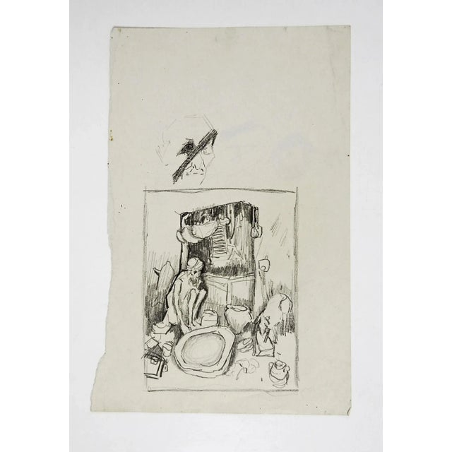 Small vintage pencil study of mid east market place by George Baer (1895-1971). Unframed. Unsigned, from the artist's...