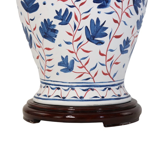 Cream Vintage Brunschwig & Fils Cadiz Table Lamps - Blue and Cream Ceramic With Boar and Deer Motif For Sale - Image 8 of 11