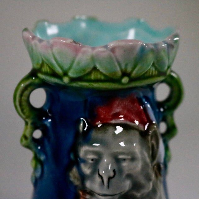 Antique Majolica Monkey Bulb Vase For Sale - Image 12 of 13