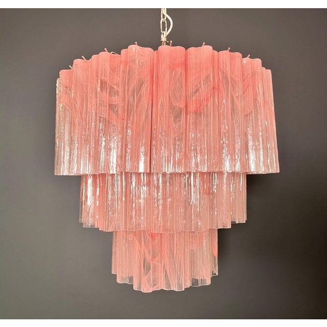 Large Three-Tier Murano 52 Chandelier in Pink Alabaster Glass Tubes, 1990 For Sale - Image 15 of 15