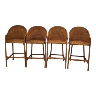 1980s Vintage Natural Wicker Stools - Set of 4 For Sale