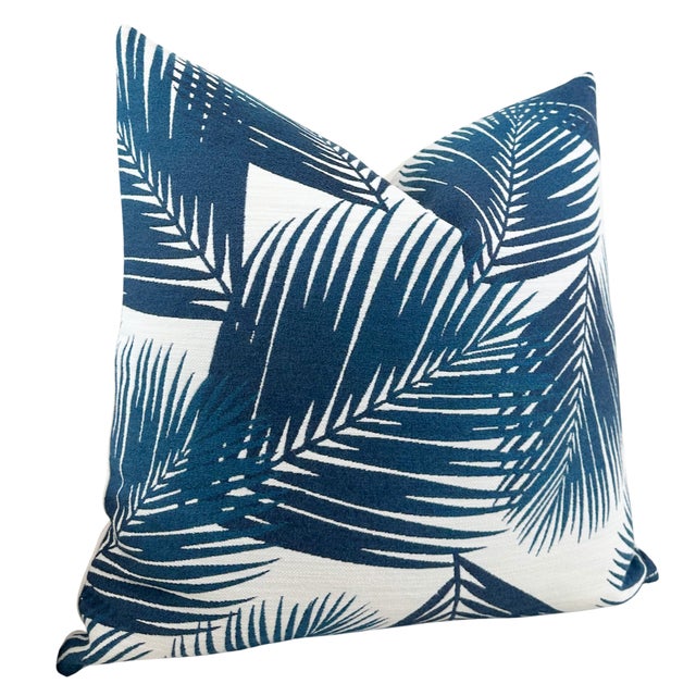 Modern Yucca Performance Pillow Cover in Blue, 20x20 Pillow For Sale - Image 3 of 5