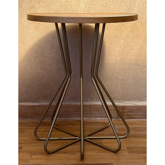New Metal Fleur Side Table with Wood Top, Indoor and Outdoor For Sale - Image 16 of 18