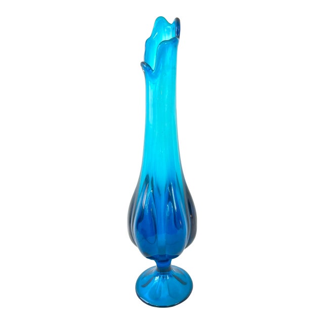 Le Smith Viking Swung Tall Blue Art Glass Vase Chairish