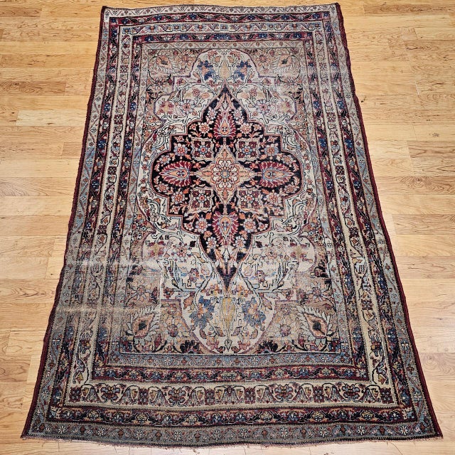 "Truly a masterpiece of design and colors! Beautiful Kerman Lavar rug with a central medallion with a large format floral...