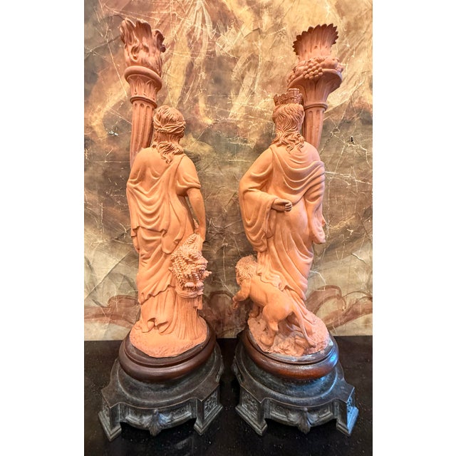 Classical Roman Pair of Terracotta Candle Sticks “Summer” and “Autumn” For Sale - Image 3 of 4