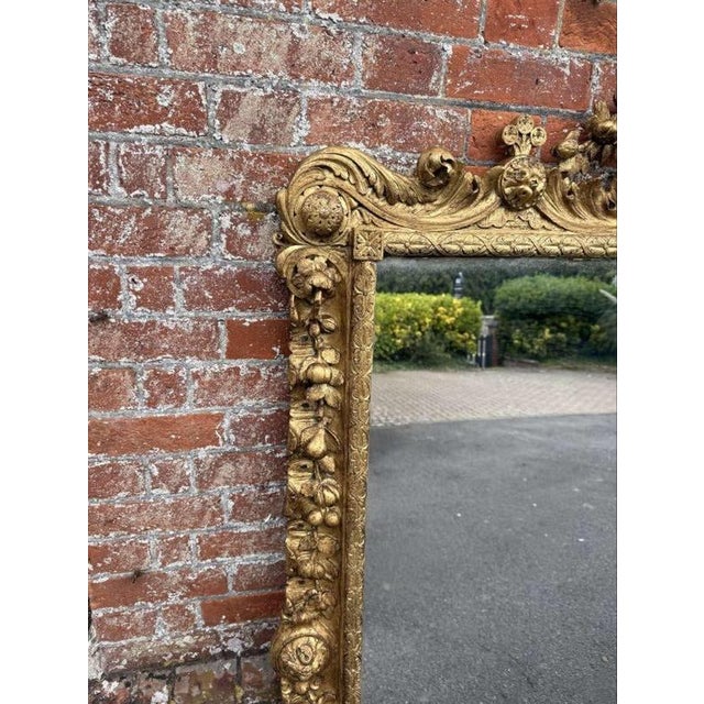 Large Antique English Carved Wood Gilt Overmantle Mirror, 1800s For Sale - Image 6 of 8