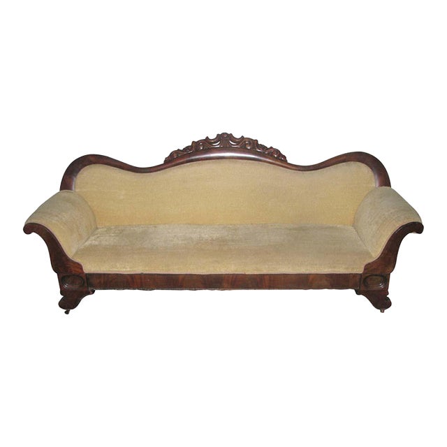 Victorian Carved Wood Sofa With Tan Velvet Upholstery Chairish