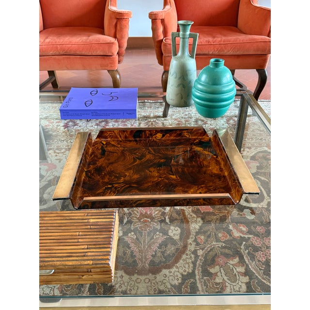 Hollywood Regency Brass and Tortoiseshell Lucite Tray, Italy 1970s For Sale - Image 11 of 11