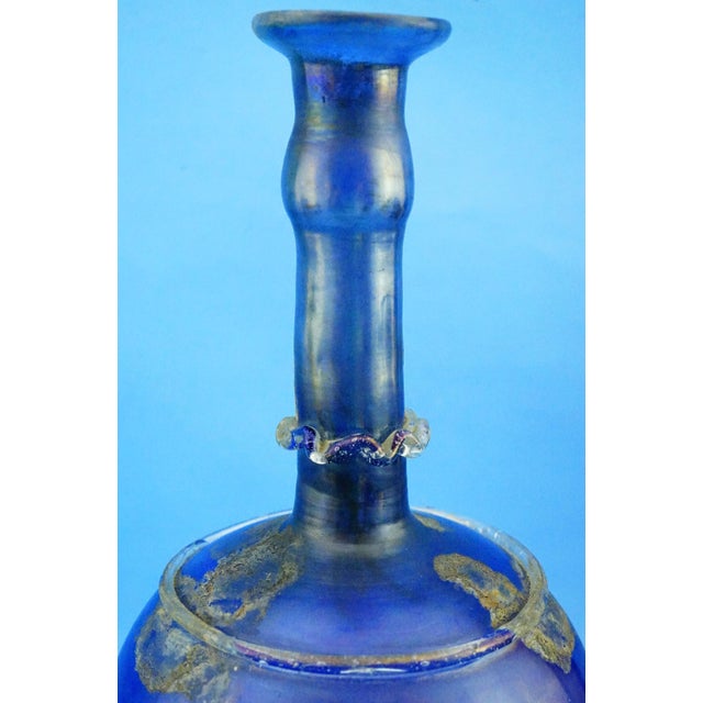 Cobalt Blue Scavo Glass Bottle Vase attributed to Mario Pinzon for Seguso, Italy, 1960s For Sale - Image 9 of 17