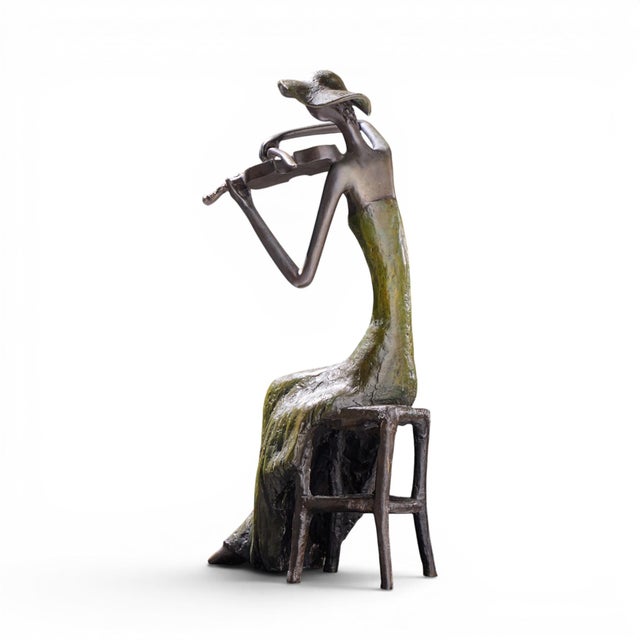 Late 20th Century Ruth Bloch Woman Playing Violin Israeli Bronze Sculpture For Sale - Image 5 of 10