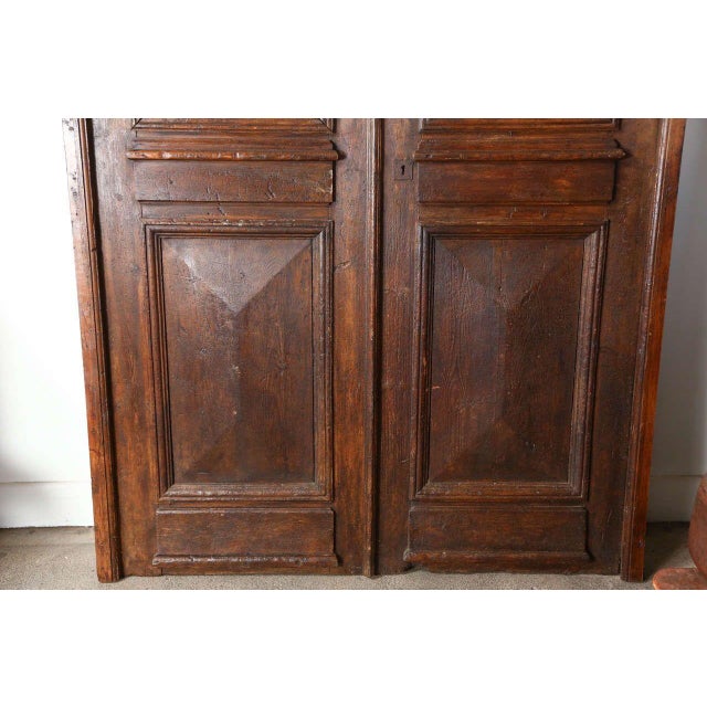 Antique French Painted Double Entry Doors With Transom Wood and Wrought Iron For Sale - Image 12 of 18