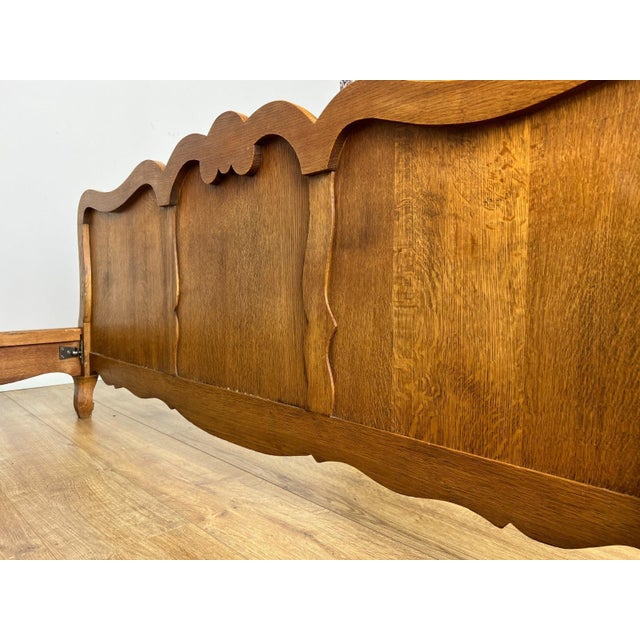 Vintage Louis XVI French Oak Double Bed Frame with Carved Headboard For Sale - Image 11 of 13