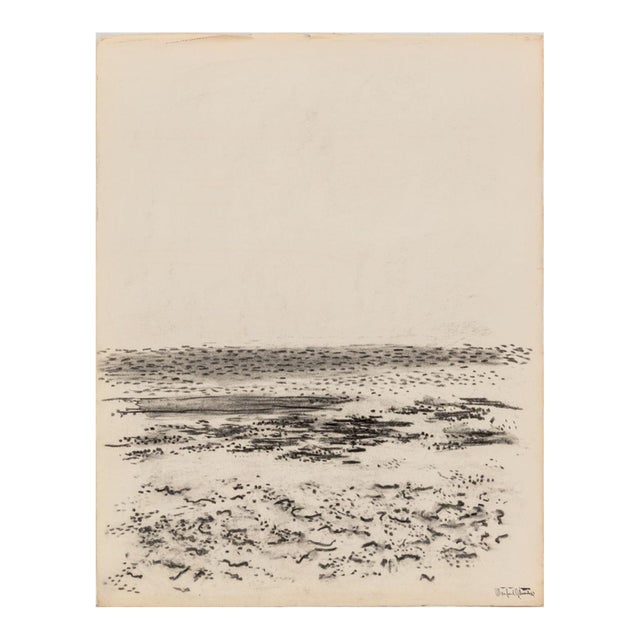Manfred Schwartz Beach Seascape Charcoal on Paper For Sale