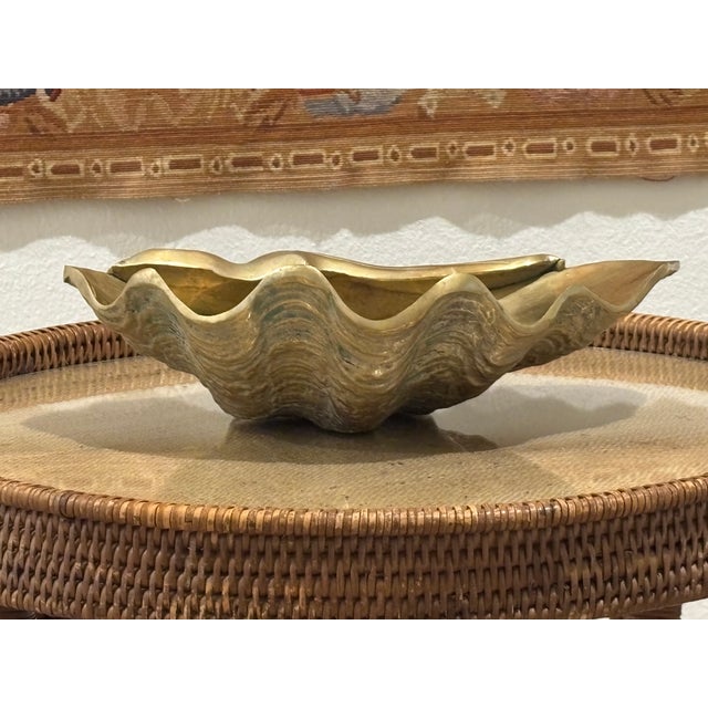 Mid 20th Century Vintage Palm Beach Style Solid Brass Clam Shell Catchall Bowl For Sale - Image 5 of 18