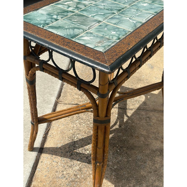 English British Colonial Antique Tile Top Bamboo Table For Sale - Image 3 of 8