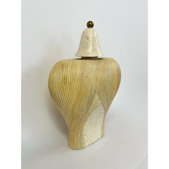 Contemporary Late 20th Century Pencil Reed Tessellated Stone Bust Statue Hollywood Regency Coastal Handmade For Sale - Image 3 of 11