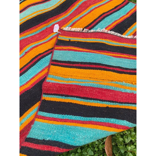 Boho Vintage Turkish Flatweave Stripe Pattern Runner Rug For Sale - Image 4 of 11